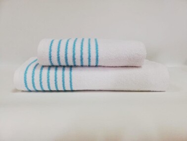 Çeyiz Diyarı - Elegant Double Cotton Bath Towel Set - Cream Turquoise Çeyiz Diyarı - Elegant Double Cotton Bath Towel Set - Cream Turquoise