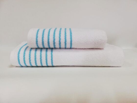 Elegant Double Cotton Bath Towel Set - Cream Turquoise