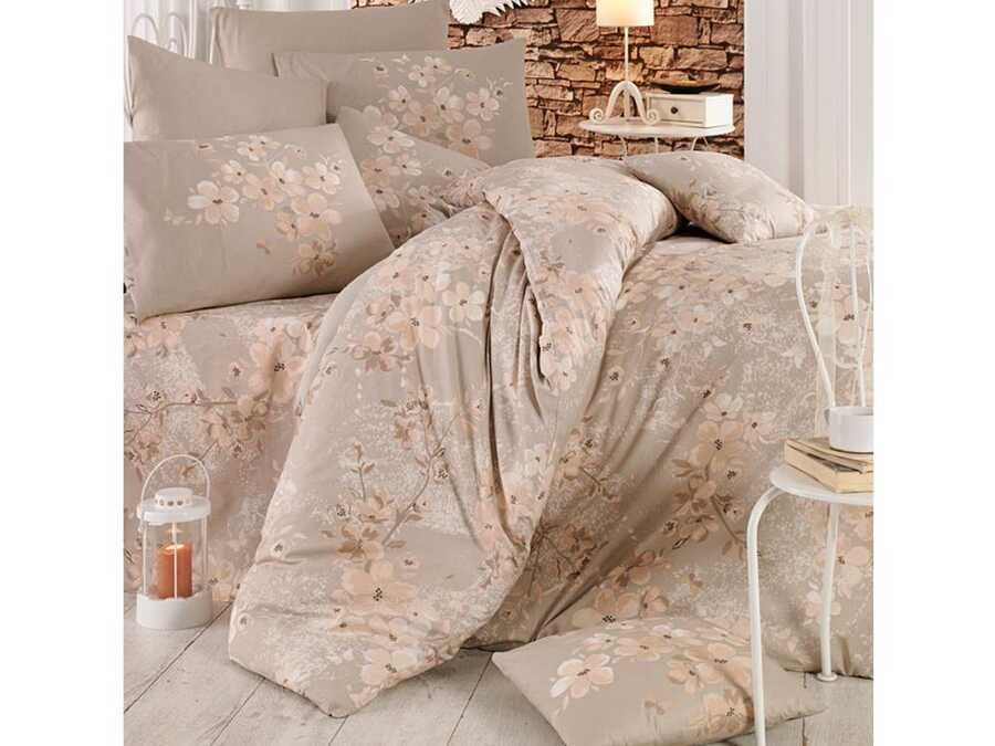  Elena 100% Cotton Double Duvet Cover Set Brown