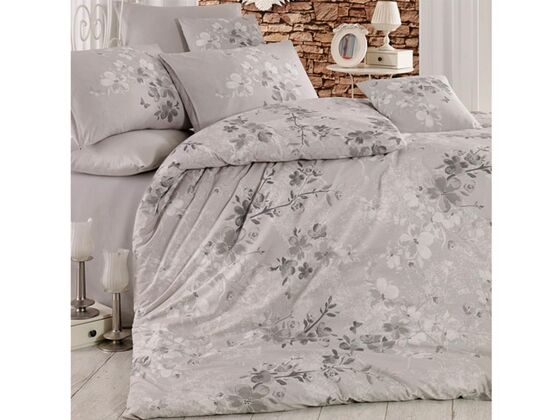 Elena 100% Cotton Single Duvet Cover Set Gray