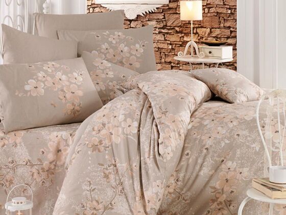 Elena 100% Cotton Single Duvet Cover Set Brown