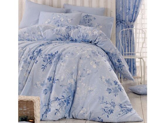 Elena 100% Cotton Single Duvet Cover Set Blue