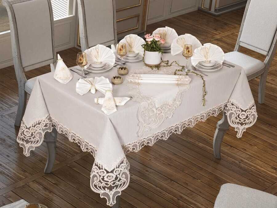 Elif Table Cloth 160x260 Cm 26 Pieces Cream - Thumbnail