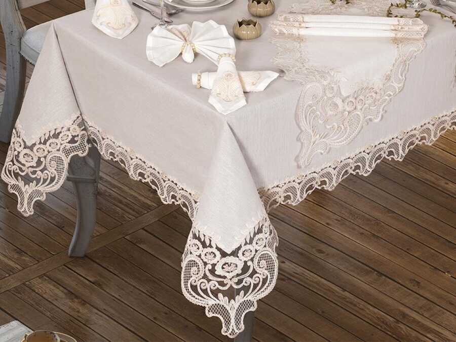 Elif Table Cloth 160x260 Cm 26 Pieces Cream - Thumbnail