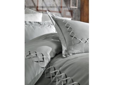 Elina Embroidered Cotton Satin Duvet Cover Set Cream Gray - Thumbnail