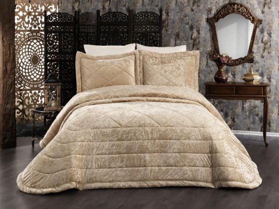 Elina Velvet Double Bedspread Beige