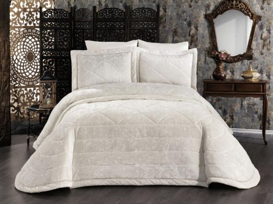 Elina Velvet Double Bedspread Cream