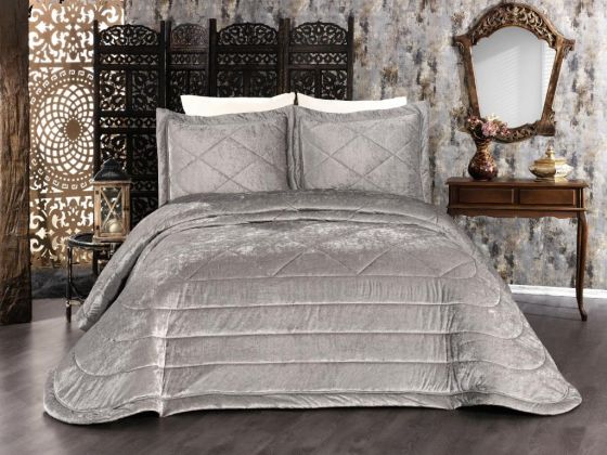 Elina Velvet Double Bedspread Gray
