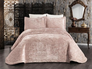 Çeyiz Diyarı - Elina Velvet Double Bedspread Powder Çeyiz Diyarı - Elina Velvet Double Bedspread Powder