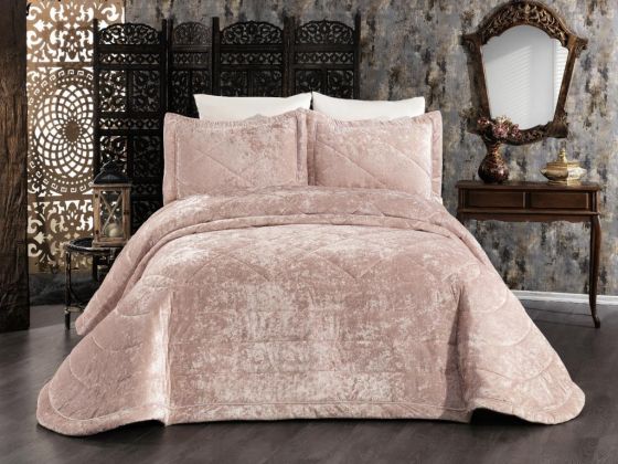 Elina Velvet Double Bedspread Powder