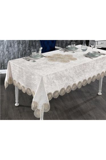 Elis French Guipure Velvet Table Cloth Cappucino