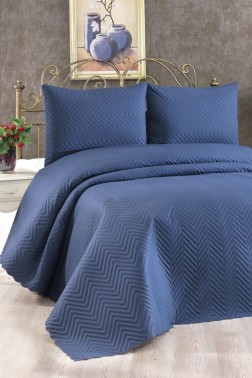 Elis Quilted Bedspread Set 3pcs, Coverlet 230x250 with Pillowcase 50x70 Full Size, Double Size Indigo - Thumbnail