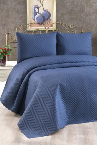 Elis Quilted Bedspread Set 3pcs, Coverlet 230x250 with Pillowcase 50x70 Full Size, Double Size Indigo