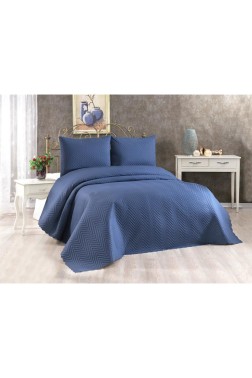 Elis Quilted Bedspread Set 3pcs, Coverlet 230x250 with Pillowcase 50x70 Full Size, Double Size Indigo - Thumbnail