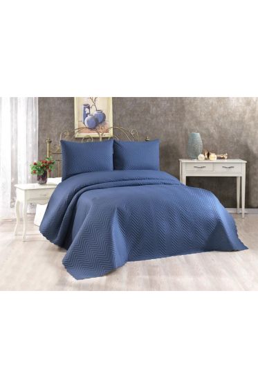 Elis Quilted Bedspread Set 3pcs, Coverlet 230x250 with Pillowcase 50x70 Full Size, Double Size Indigo