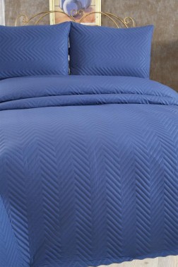Elis Quilted Bedspread Set 3pcs, Coverlet 230x250 with Pillowcase 50x70 Full Size, Double Size Indigo - Thumbnail