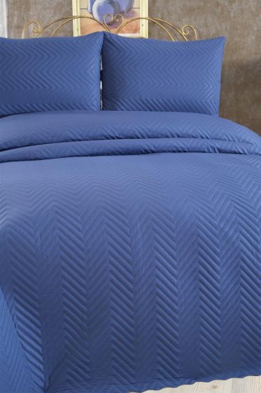 Elis Quilted Bedspread Set 3pcs, Coverlet 230x250 with Pillowcase 50x70 Full Size, Double Size Indigo