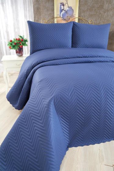 Elis Quilted Bedspread Set 3pcs, Coverlet 230x250 with Pillowcase 50x70 Full Size, Double Size Indigo