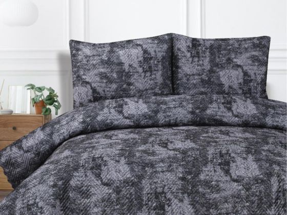 Elissa Double Size Velvet Bedspread Set, Coverlet 230x240 with Pillowcase Antrachite