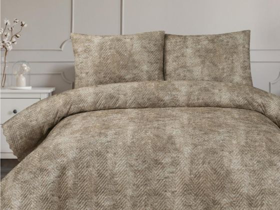 Elissa Double Size Velvet Bedspread Set, Coverlet 230x240 with Pillowcase Beige