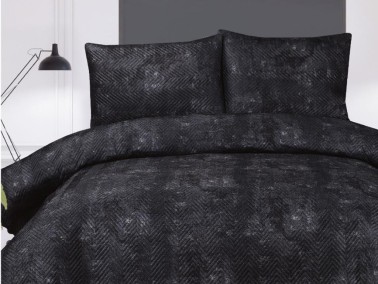 Elissa Double Size Velvet Bedspread Set, Coverlet 230x240 with Pillowcase Black - Thumbnail
