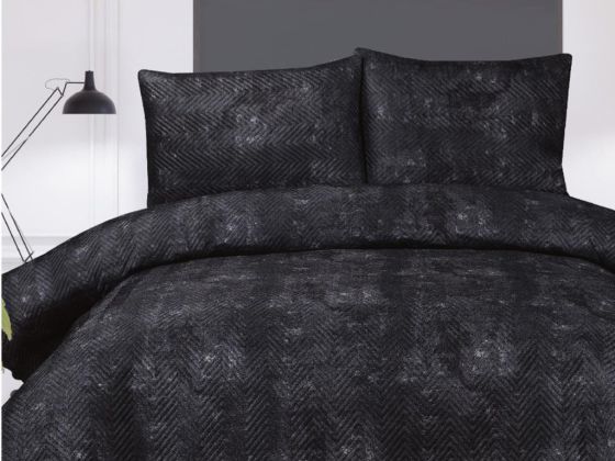 Elissa Double Size Velvet Bedspread Set, Coverlet 230x240 with Pillowcase Black