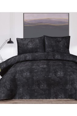 Elissa Double Size Velvet Bedspread Set, Coverlet 230x240 with Pillowcase Black - Thumbnail