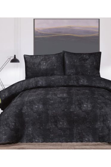 Elissa Double Size Velvet Bedspread Set, Coverlet 230x240 with Pillowcase Black