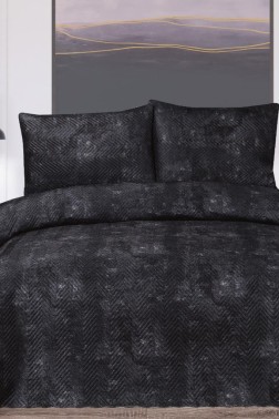 Elissa Double Size Velvet Bedspread Set, Coverlet 230x240 with Pillowcase Black - Thumbnail