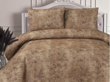 Elissa Double Size Velvet Bedspread Set, Coverlet 230x240 with Pillowcase Cappucino - Thumbnail