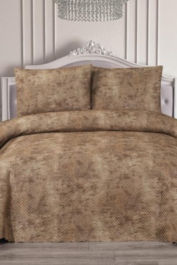 Elissa Double Size Velvet Bedspread Set, Coverlet 230x240 with Pillowcase Cappucino - Thumbnail