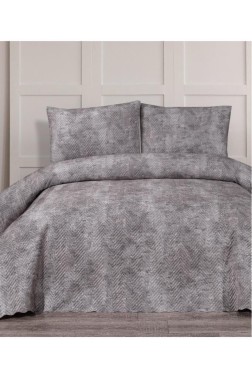 Elissa Double Size Velvet Bedspread Set, Coverlet 230x240 with Pillowcase Gray - Thumbnail