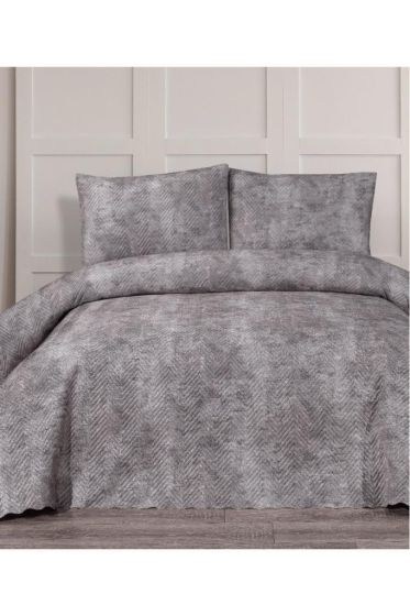 Elissa Double Size Velvet Bedspread Set, Coverlet 230x240 with Pillowcase Gray