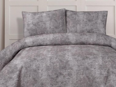 Elissa Double Size Velvet Bedspread Set, Coverlet 230x240 with Pillowcase Gray - Thumbnail