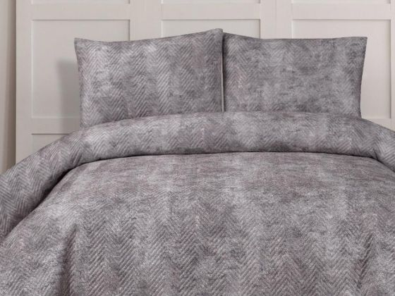 Elissa Double Size Velvet Bedspread Set, Coverlet 230x240 with Pillowcase Gray
