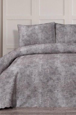 Elissa Double Size Velvet Bedspread Set, Coverlet 230x240 with Pillowcase Gray - Thumbnail