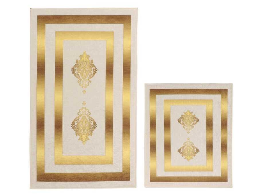 Elite Lux Rectangular 2-Piece Bath Mat Set Alberta Cream Gold - Thumbnail