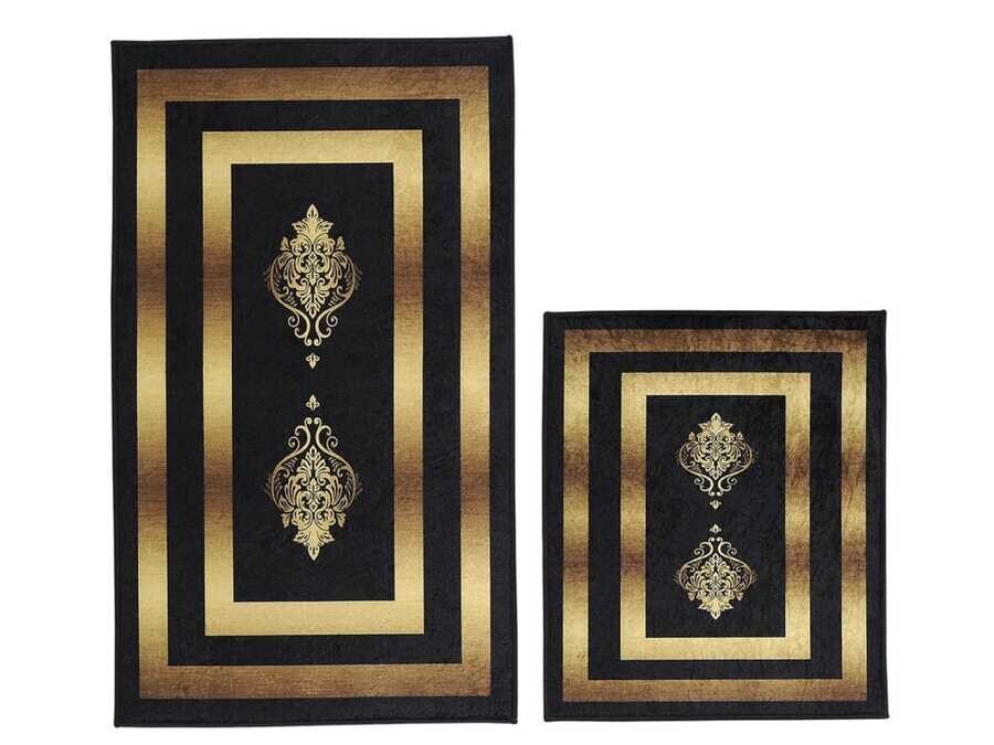 Elite Lux Rectangular 2-Piece Bath Mat Set Alberta Black Gold - Thumbnail