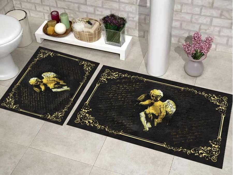 Elite Lux Rectangular 2-Piece Bath Mat Set Angel Black - Thumbnail