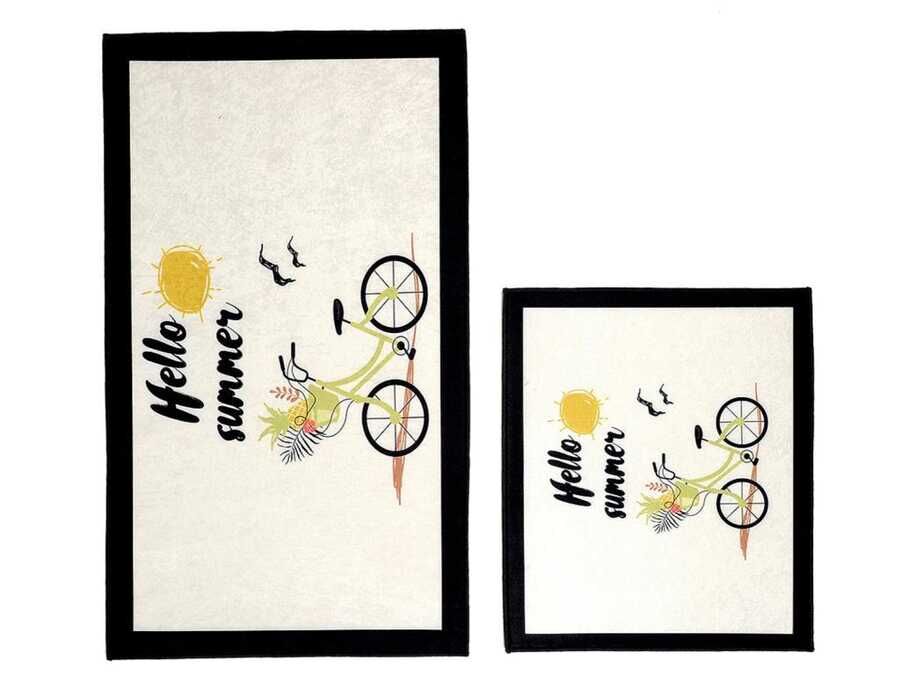 Elite Lux Rectangular 2-Piece Bath Mat Set Bicycle White