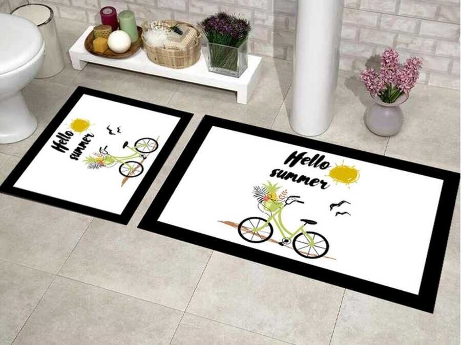 Elite Lux Rectangular 2-Piece Bath Mat Set Bicycle White