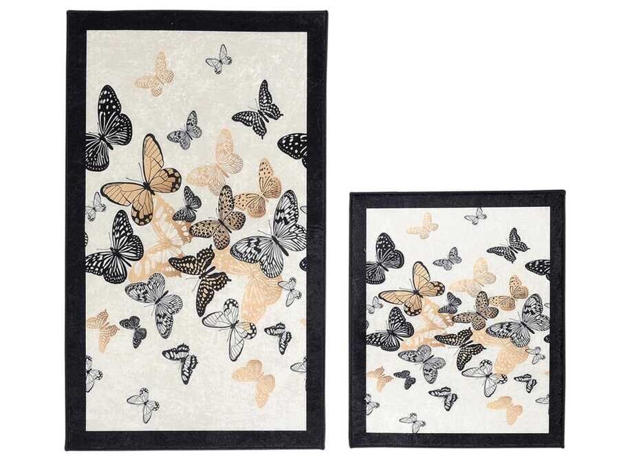 Elit Lux Rectangular 2-Piece Bath Mat Set Butterfly Gold - Thumbnail