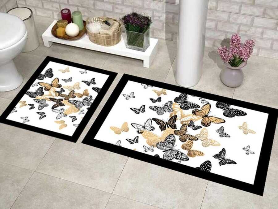 Elit Lux Rectangular 2-Piece Bath Mat Set Butterfly Gold