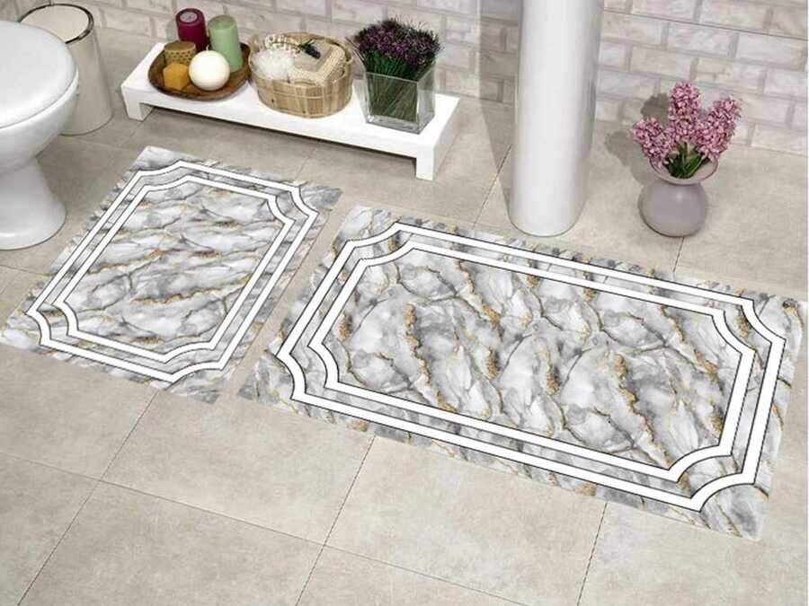 Elite Lux Rectangular 2-Piece Bath Mat Set Forest Road Gray