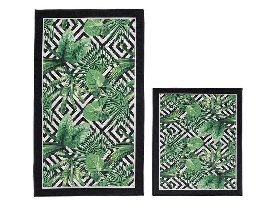 Elite Lux Rectangular 2-Piece Bath Mat Set Leaf Black