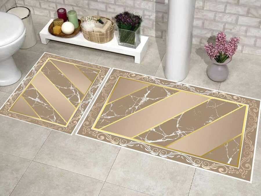 Elite Lux Rectangular 2-Piece Bath Mat Set Mirror Cappuccino