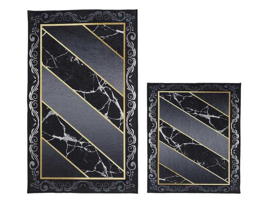 Elite Lux Rectangular 2-Piece Bath Mat Set Mirror Black - Thumbnail