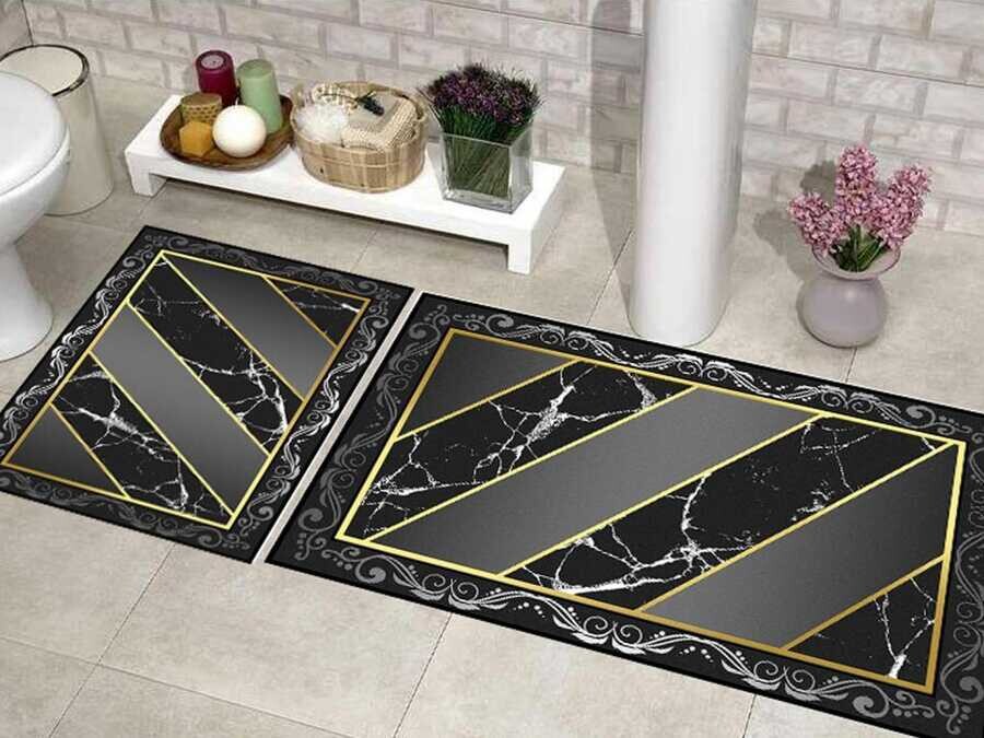 Elite Lux Rectangular 2-Piece Bath Mat Set Mirror Black - Thumbnail