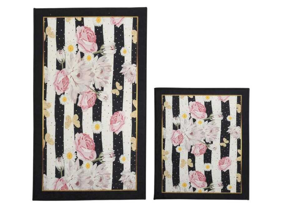 Elite Lux Rectangular 2-Piece Bath Mat Set Stripe Rose Black - Thumbnail