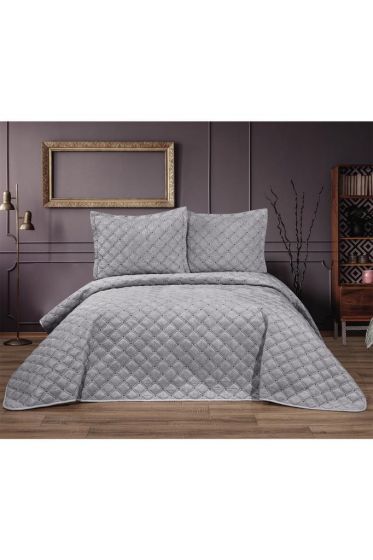 Elit Quilted Bedspread Set 3pcs, Coverlet 250x260, Pillowcase 50x70, Double Size, Gray